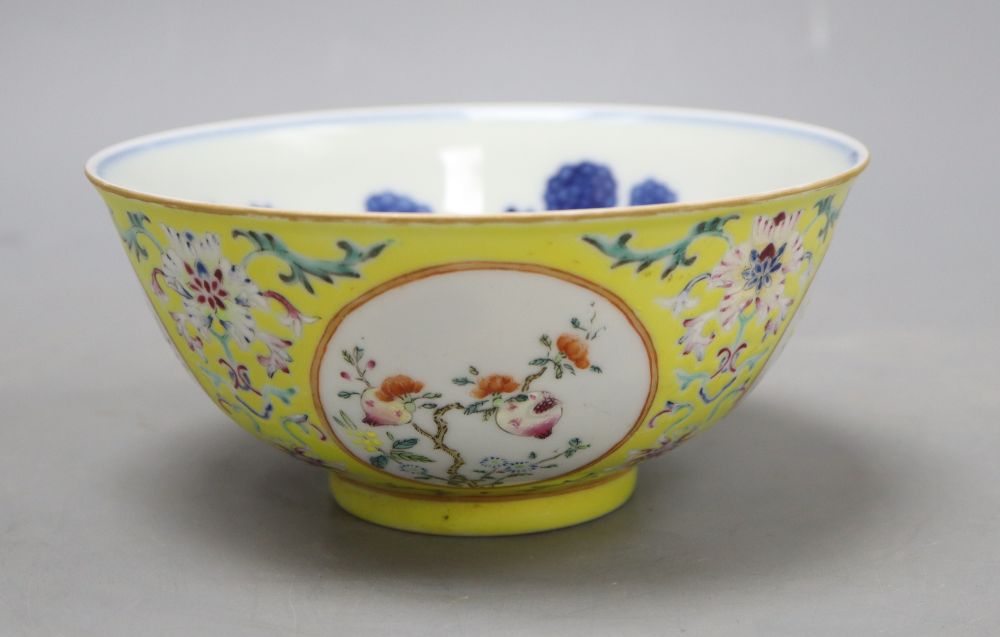 A Chinese yellow ground enamelled bowl, Daoguang mark, diameter 15cm